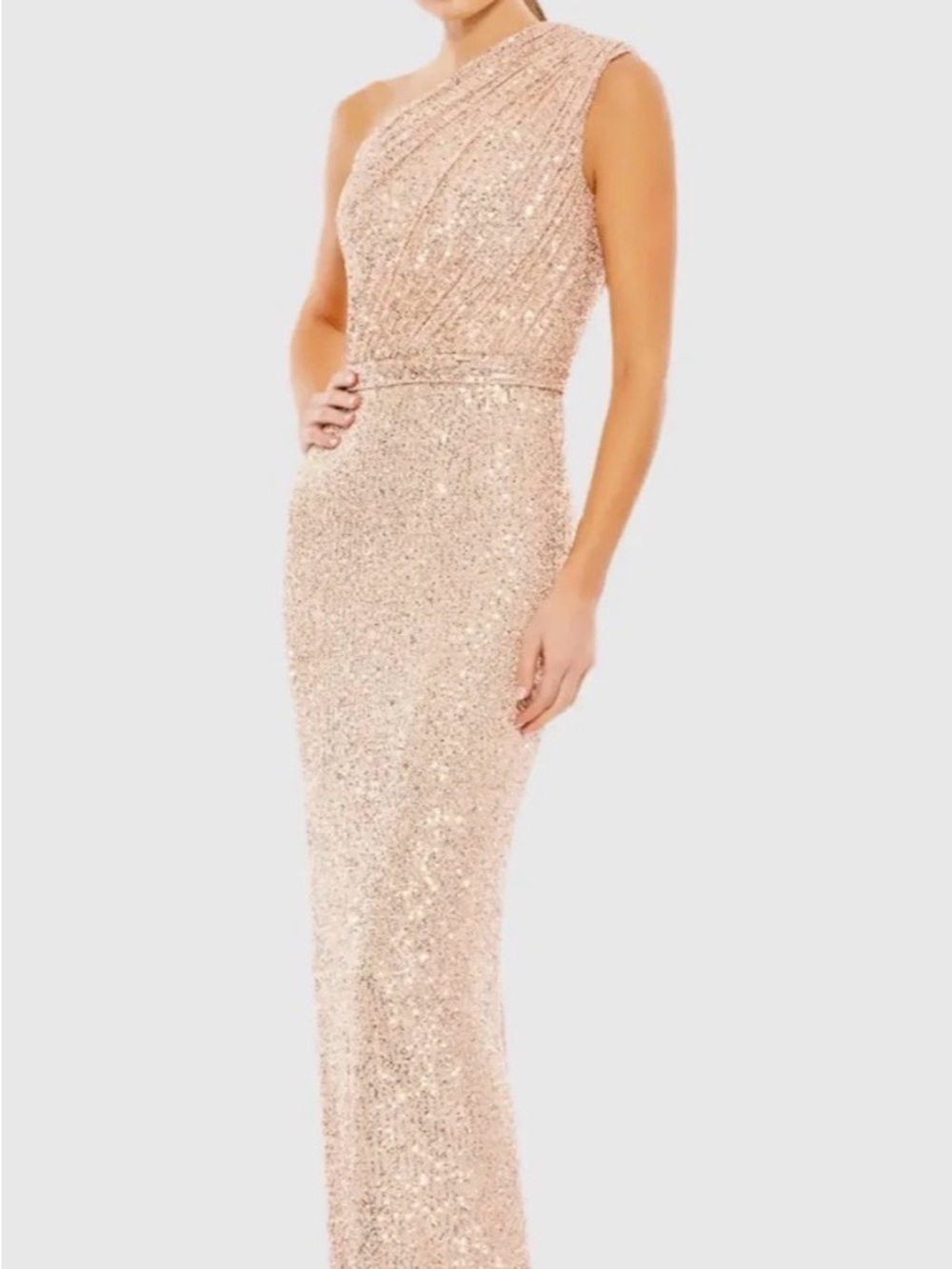 Mac Duggal Gold Sequin One-Shoulder Gown